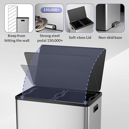 GarveeHome Step Dual Trash Can, 60L/16 Gallon Recycle Bins - Image 3