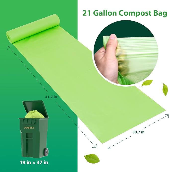 GreFusion Compostable Trash Bags 21 gallon, Extra Thick 1.28 Mills, Fits13-25 - Image 2