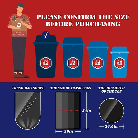 Teivio 55-60 Gallon Black Trash Bags | 170 Bags Extra Large Multi-Use Heavy - Image 2