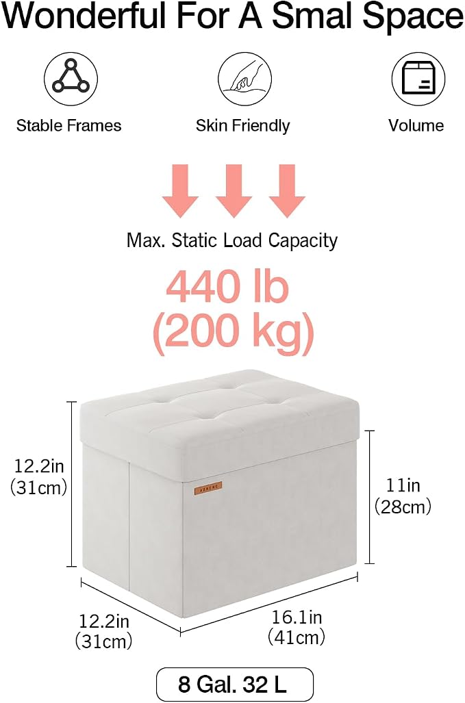 Folding Storage Ottoman, Velvet Storage Bench, End Stool, Foot Stool, - Image 2
