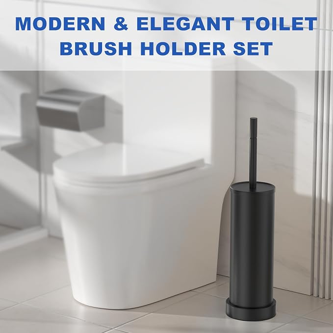 Black Toilet Brush and Holder Set, 304 Stainless Steel Heavy Duty Toilet Bowl - Image 7