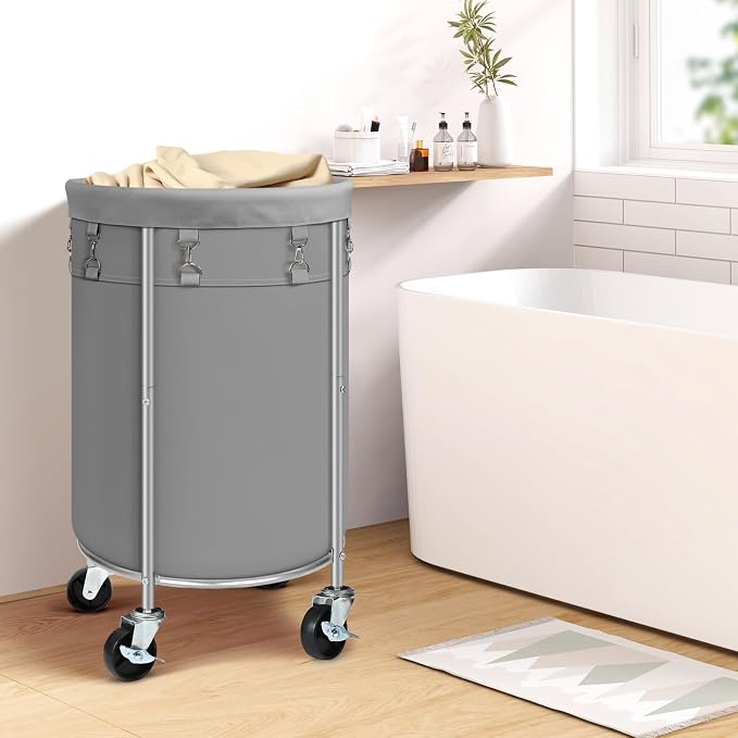 Laundry Hamper with Wheels, 100L Round Rolling Laundry Basket Sorter with - Image 2