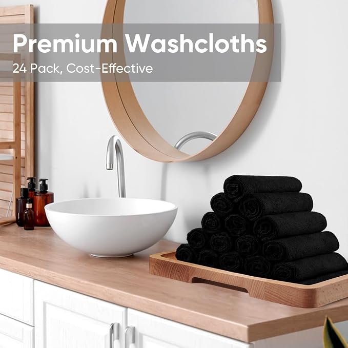 HOMEXCEL Black Washcloths 24 Pack, Highly Absorbent and Soft Microfiber Face - Image 6