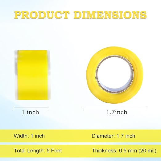 Self Fusing Silicone Tape 1 in x 5' Yellow Waterproof Rubber Leak Proof Sealing - Image 2