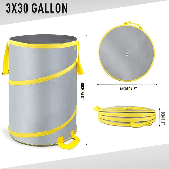 30 Gallon Collapsible Trash Can 3 Pack, Garden Bag Pop Up Camping Trash can - Image 7
