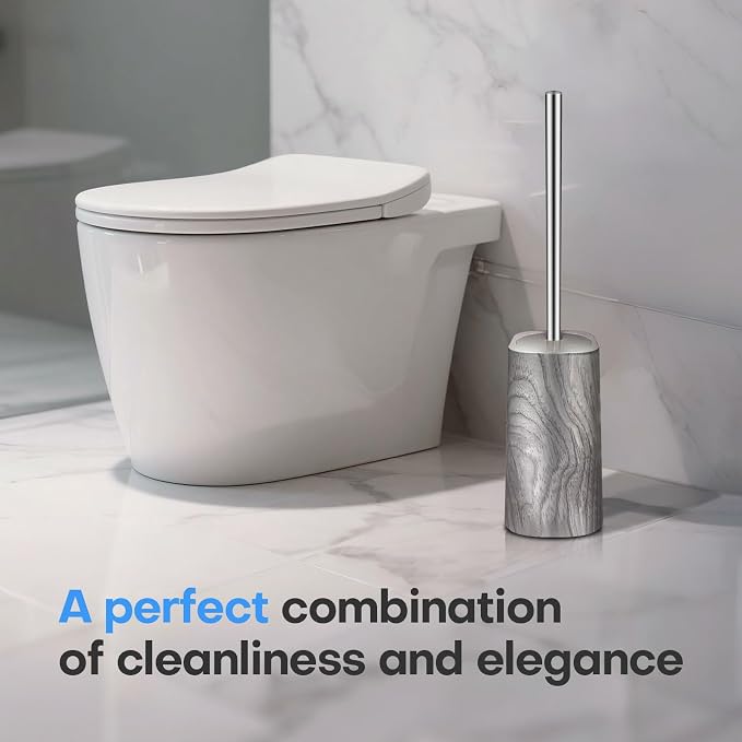 Marble Colored Toilet Brush and Holder Set, Stainless Steel Long Handle and - Image 6