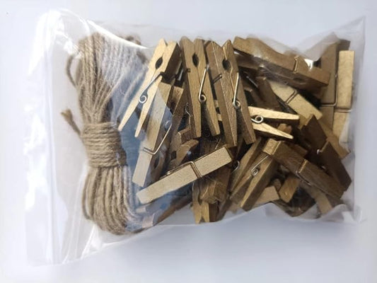 1.9 in Gold Clothespins Art Hanging Kit Kids Artwork Picture Party Xmas Decor - Image 2