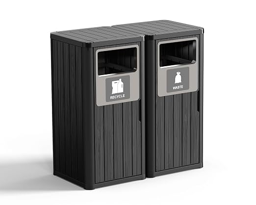 ROJIK 35" Tall Outdoor Trash Can, Weatherproof Resin Garbage Indoor Durable by ROJIK