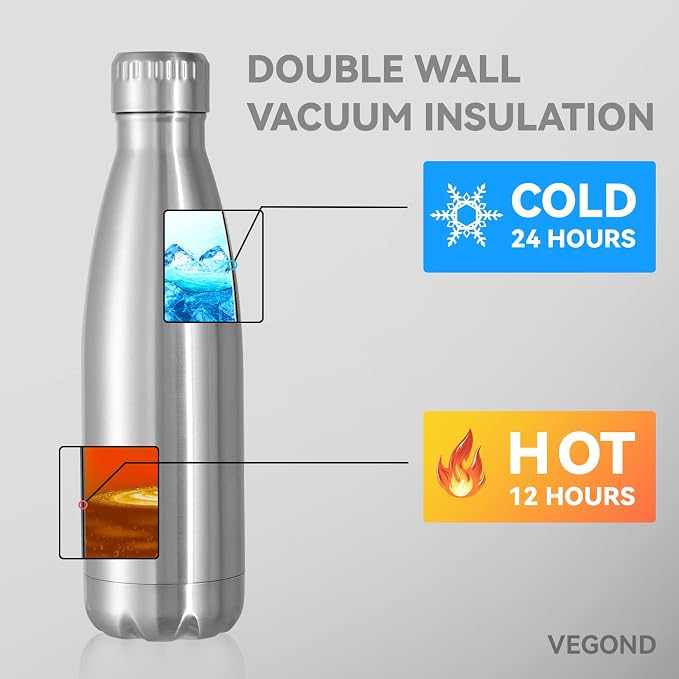 VEGOND 17oz Stainless Steel Water Bottles Bulk, Reusable Metal Sports Water - Image 5