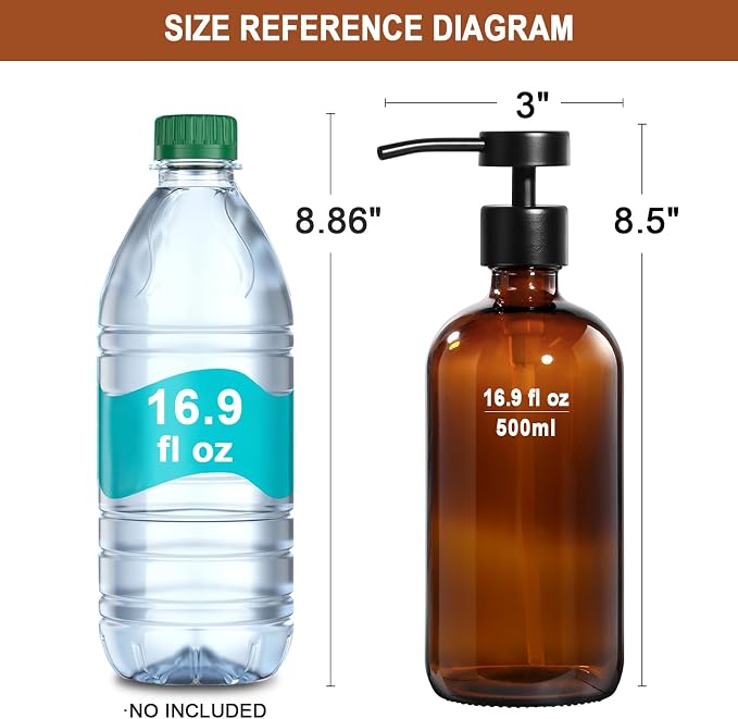 Amber Glass Soap Dispenser 2 Pack, Hand Soap Dispenser Bathroom - Image 8