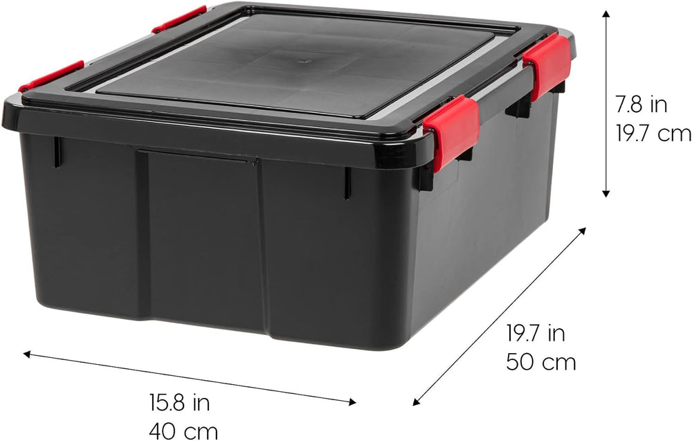 IRIS USA 6-Pack 31 Qt Storage Bins with Gasket Lids, Black/Red