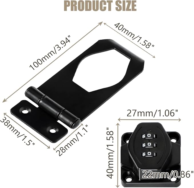 Password Rotary Hasp Locks, Digit Combination Lock Door Security Slide Latch - Image 2