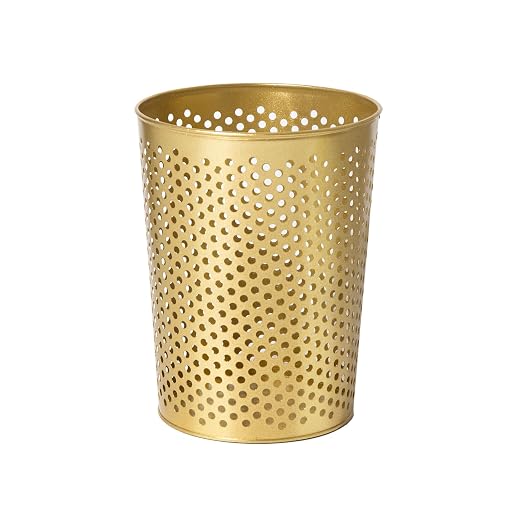 Small Gold Metal Trash Can Wastebasket, Decorative Hollow-Out Garbage Can Waste by Venalys