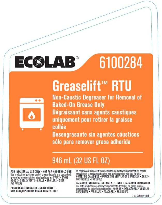 Ecolab Greaselift RTU Non-Caustic Degreaser - 32 FL OZ Spray Bottle