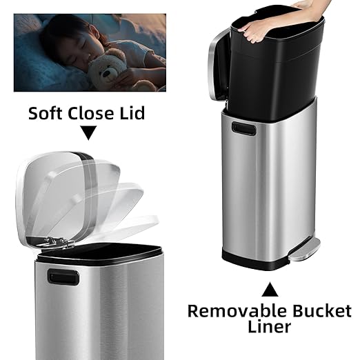 13 Gallon Trash Can with Lid, 50L Fingerprint Proof Stainless Steel Kitchen - Image 3
