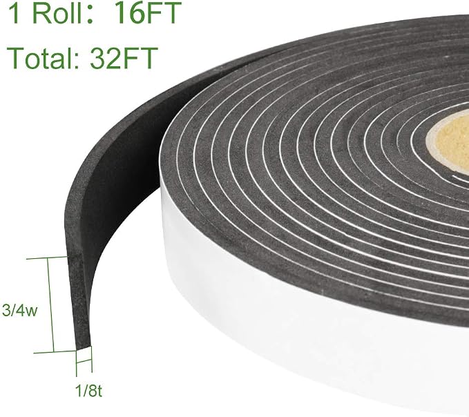 2 Rolls Foam Seal Tape for Door Window Seal Insulation, 3/4in Wx1/8in T - Image 2