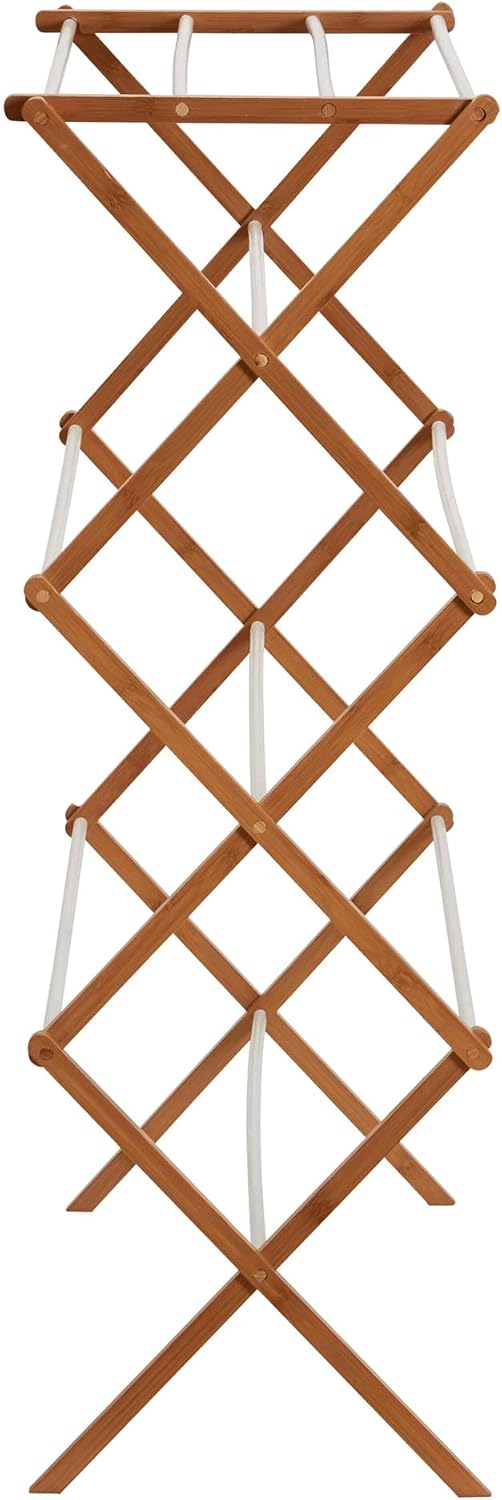 Household Essentials Bamboo Folding Clothes Drying Rack | White Finish, 11 Do...