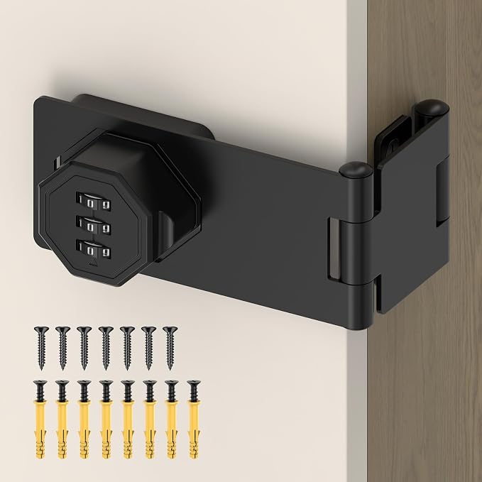 90 Degree 3-Digit Combination Cabinet Lock, Zinc Alloy Keyless Folding Hasp by BiceNoning