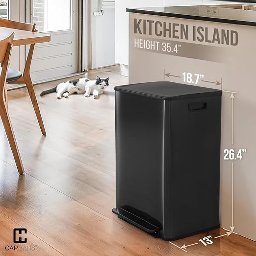 CAPHAUS Black Dual Trash Can w/Single Lid, Trash & Recycle Bins Combo, - Image 2