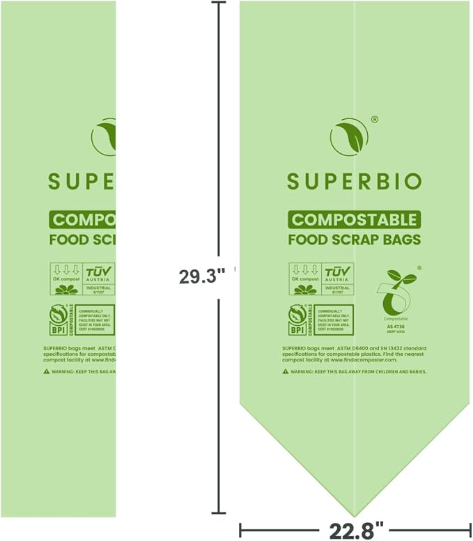 SUPERBIO 13 Gallon Flat Top Compostable Food Waste Bags, 2 Pack, 0.87 Mil - Image 7