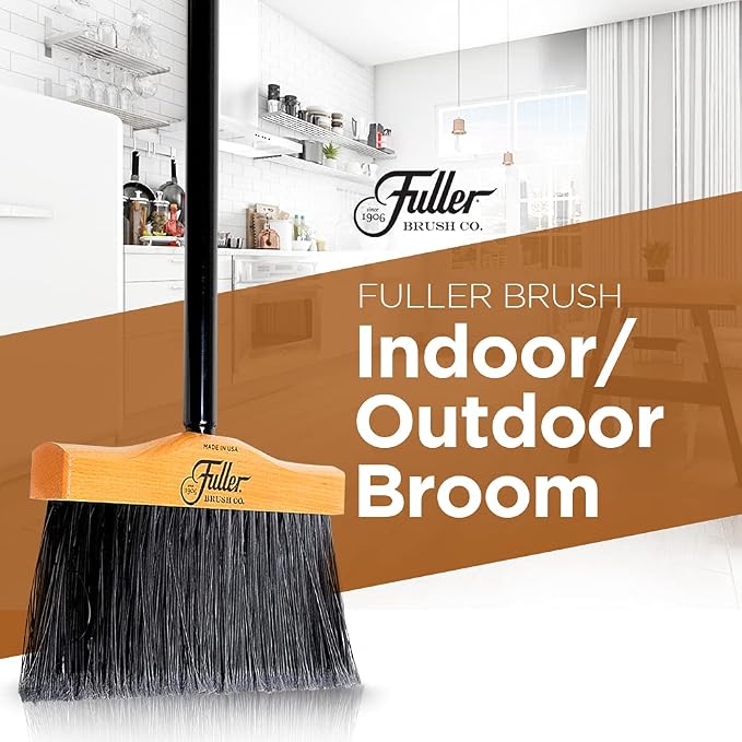 12” Upright Broom with 2 Piece Black Steel Threaded Handle - Image 3