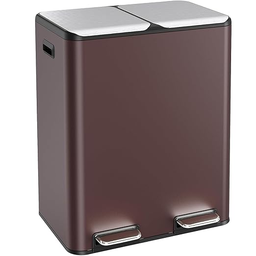 16 Gal Dual Trash Can, Stainless Steel Kitchen Garbage Bin, Recycle Dustbin by ComfyCorner