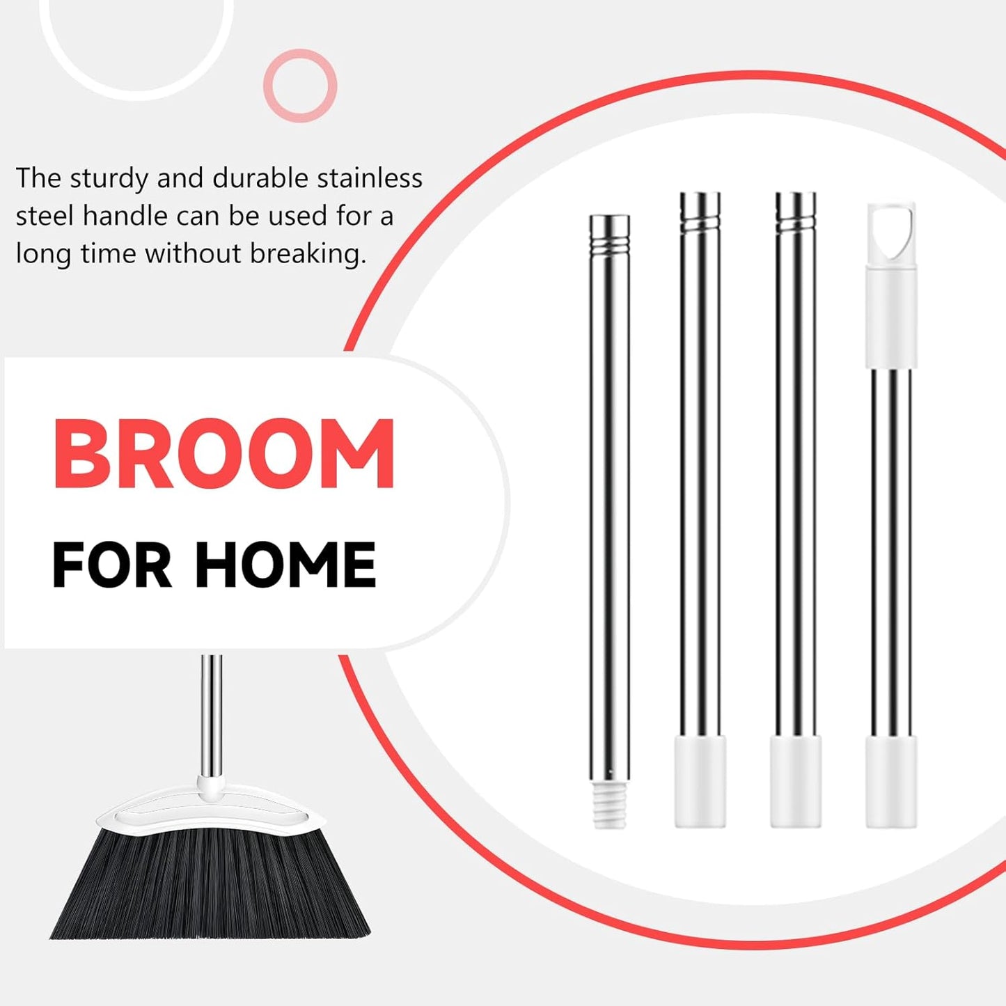 Heavy Duty Broom, 54-inch Adjustable Long Handle Angle Brooms Large Brooms for Sweeping Indoor and Outdoor Commercial Broom for Home Kitchen Patio Garage Porch Courtyard Classroom, White