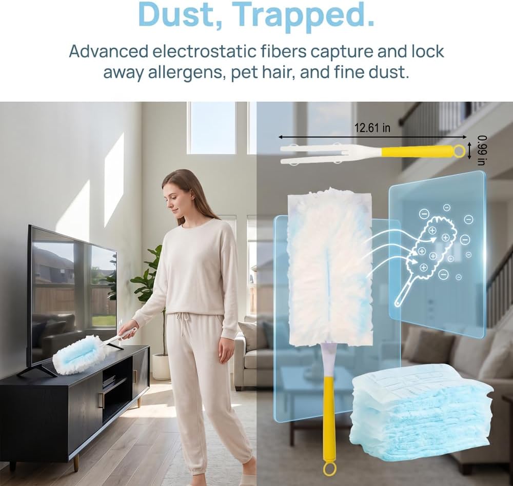 10 Count Disposable Duster Refills - Effortless Dust Removal for Electronics, Furniture, Blinds, and Ceiling Fans