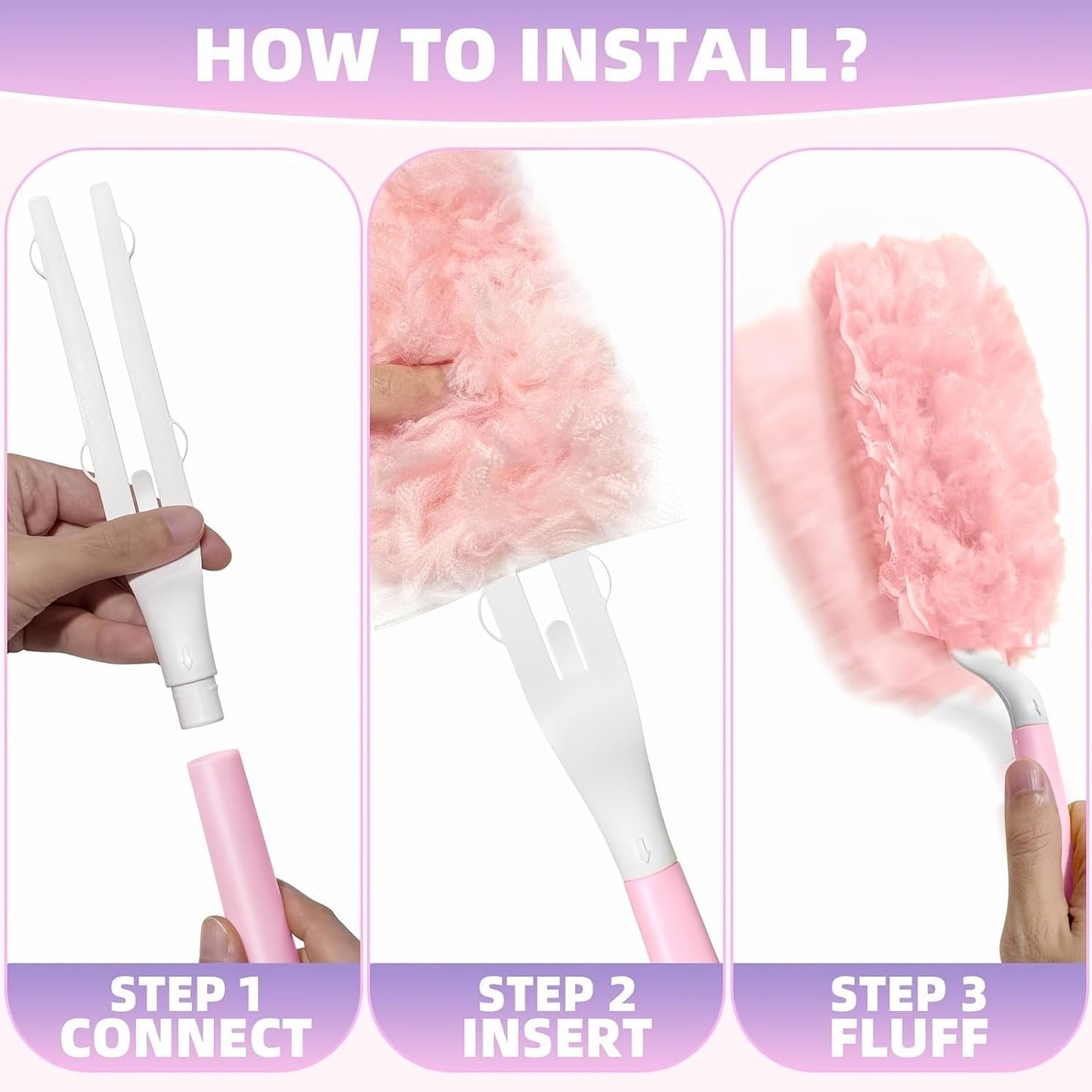 Pink 10 Piece Electrostatic Duster Refill Set with 1 Handle Furniture Keyboard Cleaning