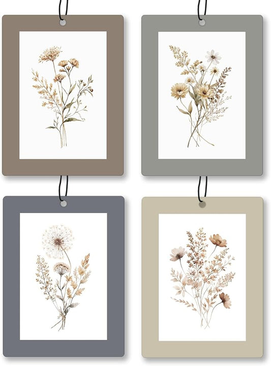 Vintage Rustic Floral Car Air Freshener 4 Pcs, Neutral Cottagecore Flower by Unknown