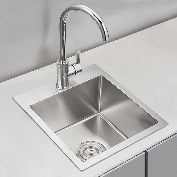 15x17 inch Bar Sink Drop in, Handmade 304 Stainless Steel Sink, R10 Tight Radius - Image 2