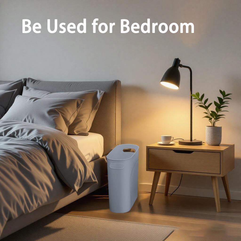 3 Pack Bathroom Trash Can, 3.2 Gallon Slim Waste Basket, Plastic Bathroom Wastebasket Slim Garbage Can for Narrow Spaces Bathroom Bedroom Kitchen Office at Home, Grey