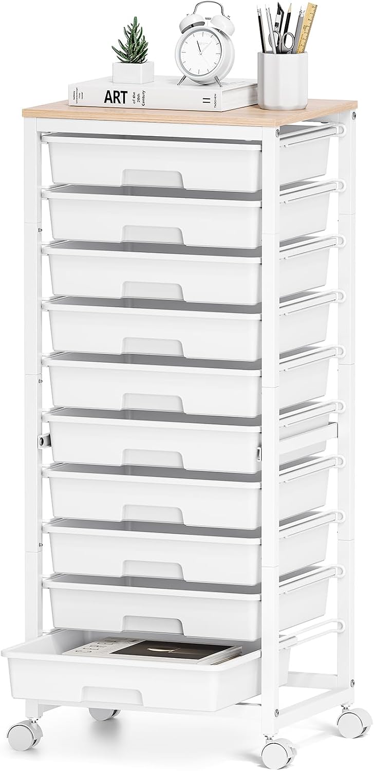 SYKIARIOL Rolling Cart with Drawers,White
