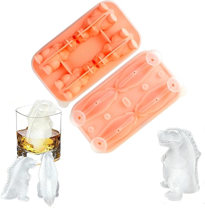7.48inch Newly Upgraded 4-grid 3D Dinosaur Ice Tray and Covered Silicone Ice by Unknown
