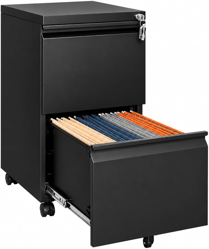 SAWJEC 2 Drawer Rolling File Cabinet Fully Assembled, Black
