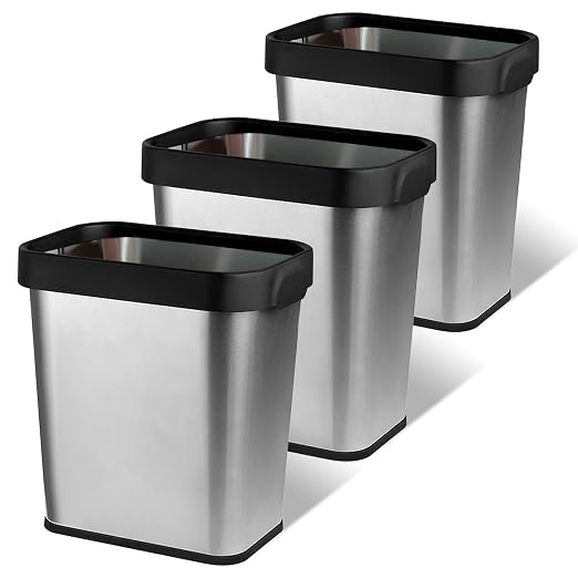 3 Pack Stainless Steel Trash Can 3 Gallon, Open Top Trash Can, Rectangle by TooCust