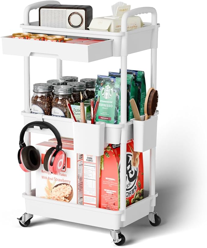 3 Tier Rolling Cart Organizer, Laundry Room Bathroom Organizers and Storage by Sorgion