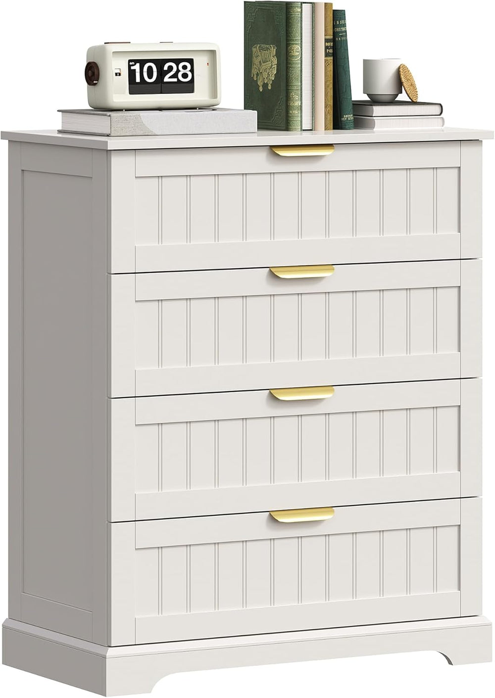 4 Drawer Dresser for Bedroom, Modern Farmhouse Wood Chest of Drawers with Met...