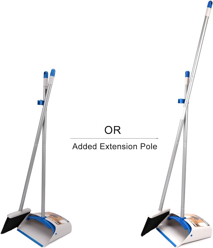 TreeLen Long Handle Broom and Dustpan Set, Upright Dust Pan Combo - Image 2
