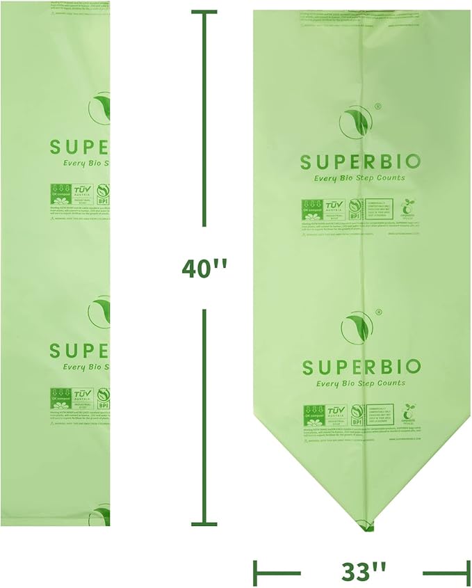 SUPERBIO 33 Gallon Compostable Yard Waste Bags, Lawn & Leaf Bags, ASTM D6400 - Image 3
