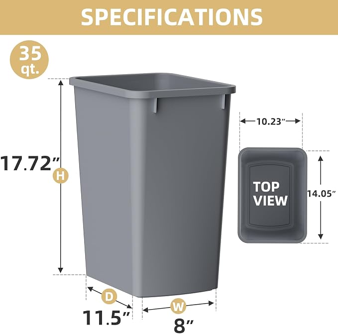 ROOMTEC 35QT Kitchen Trash Can, Lightweight and Sturdy Slim Trash Can, - Image 4