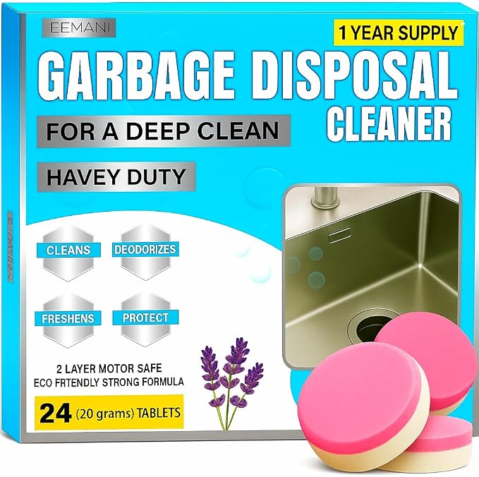 Garbage Disposal Cleaner Tablets 24 Pack – 20g Large Foaming Lavender Scent by EEMANI