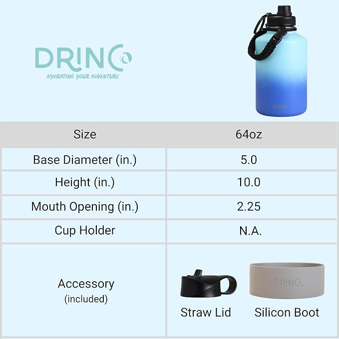 DRINCO Stainless Steel Water Bottle Spout Lid Vacuum Insulated Double Wall - Image 3