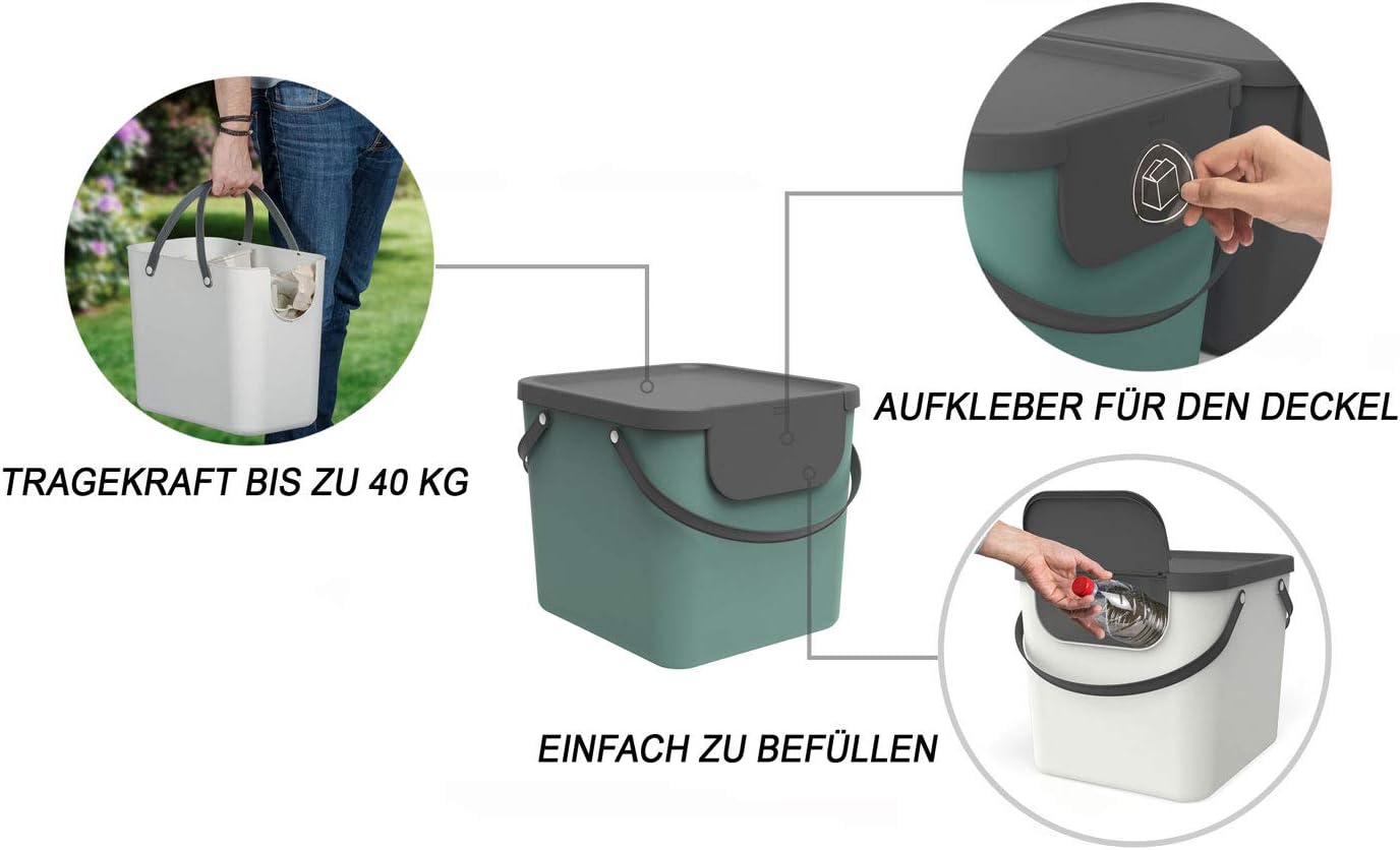 Rotho Albula Waste Separation System 40 L for The Kitchen, Plastic (PP) BPA Dark Green/Anthracite, 40 L (40.0 x 35.8 x 34.0 cm)