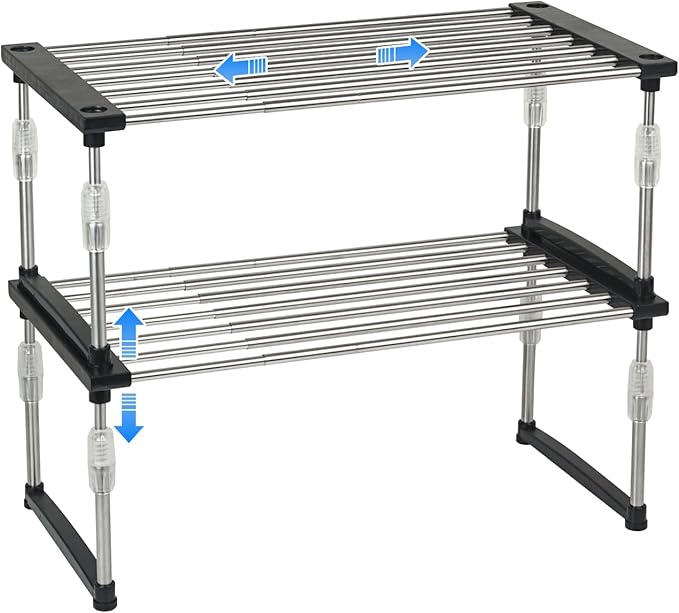 carrotez 2 Pack Expandable Cabinet Organizer, Stackable Kitchen Counter Shelf by Carrotez