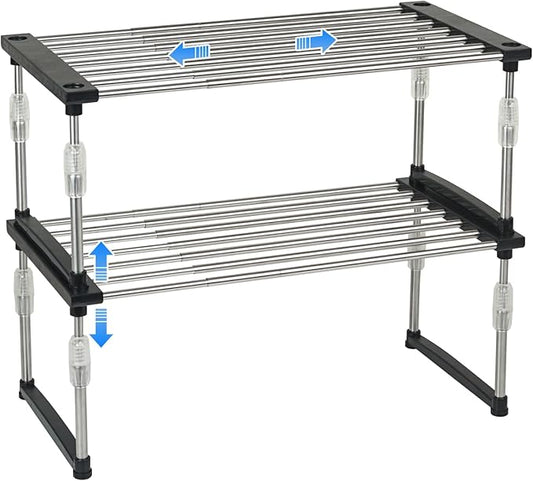 carrotez 2 Pack Expandable Cabinet Organizer, Stackable Kitchen Counter Shelf by Carrotez