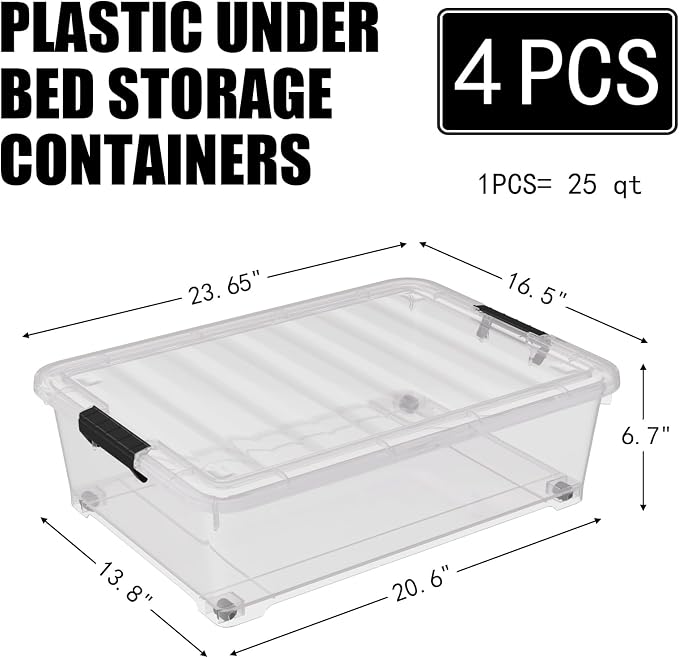 25 Quart Under Bed Clear Latch Bin - Image 2