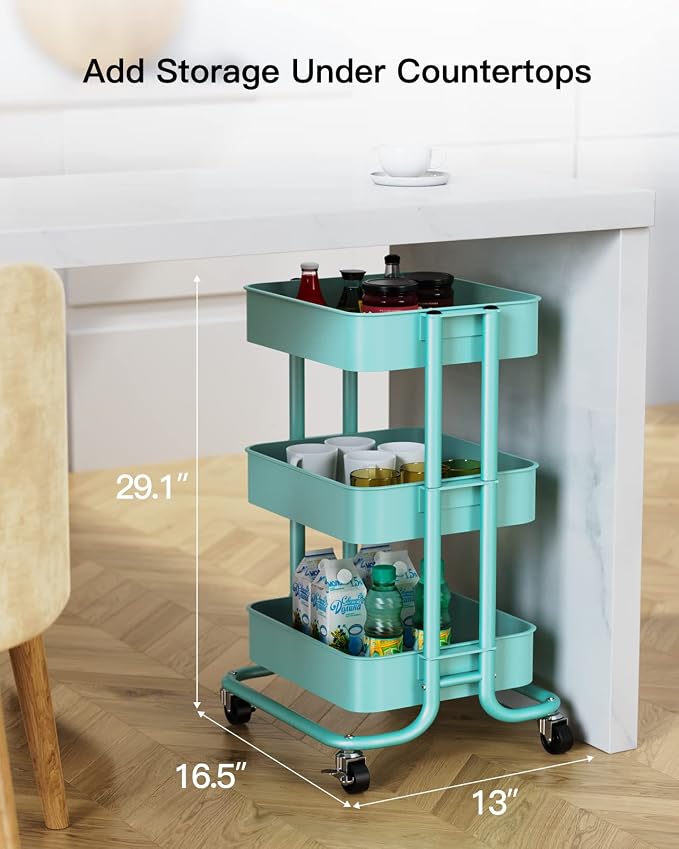 Pipishell 3-Tier Metal Rolling Utility Cart, Heavy-Duty Storage Cart - Image 5