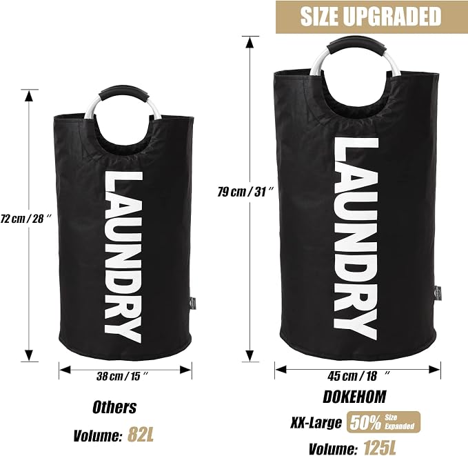 DOKEHOM 125L X-Large Laundry Basket, Collapsible Laundry Bag, Freestanding Tall - Image 3