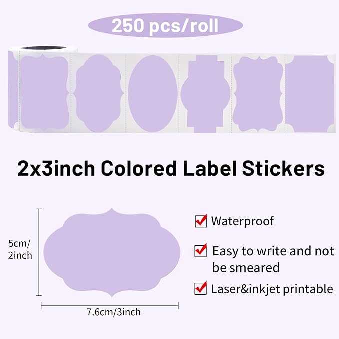 Purple Labels - 250 PCS 3" x 2" Fancy Shape Stickers - Image 2